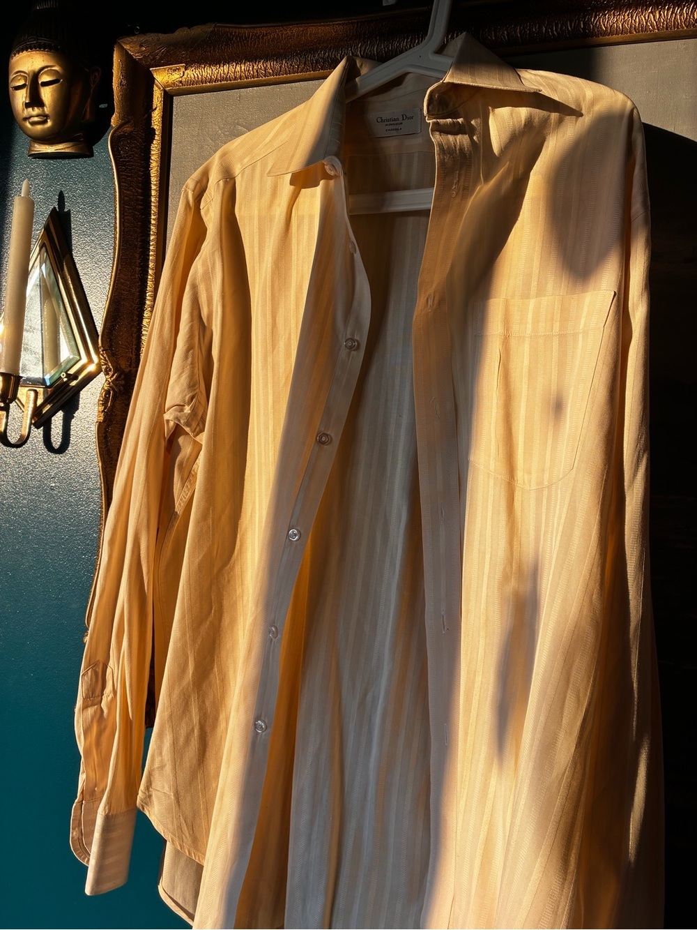 Vintage Christian Dior Monsieur White Tonal Stripe Button-Up Shirt